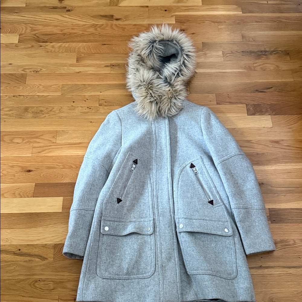 J. Crew Grey Hooded Women's Stadium Coat